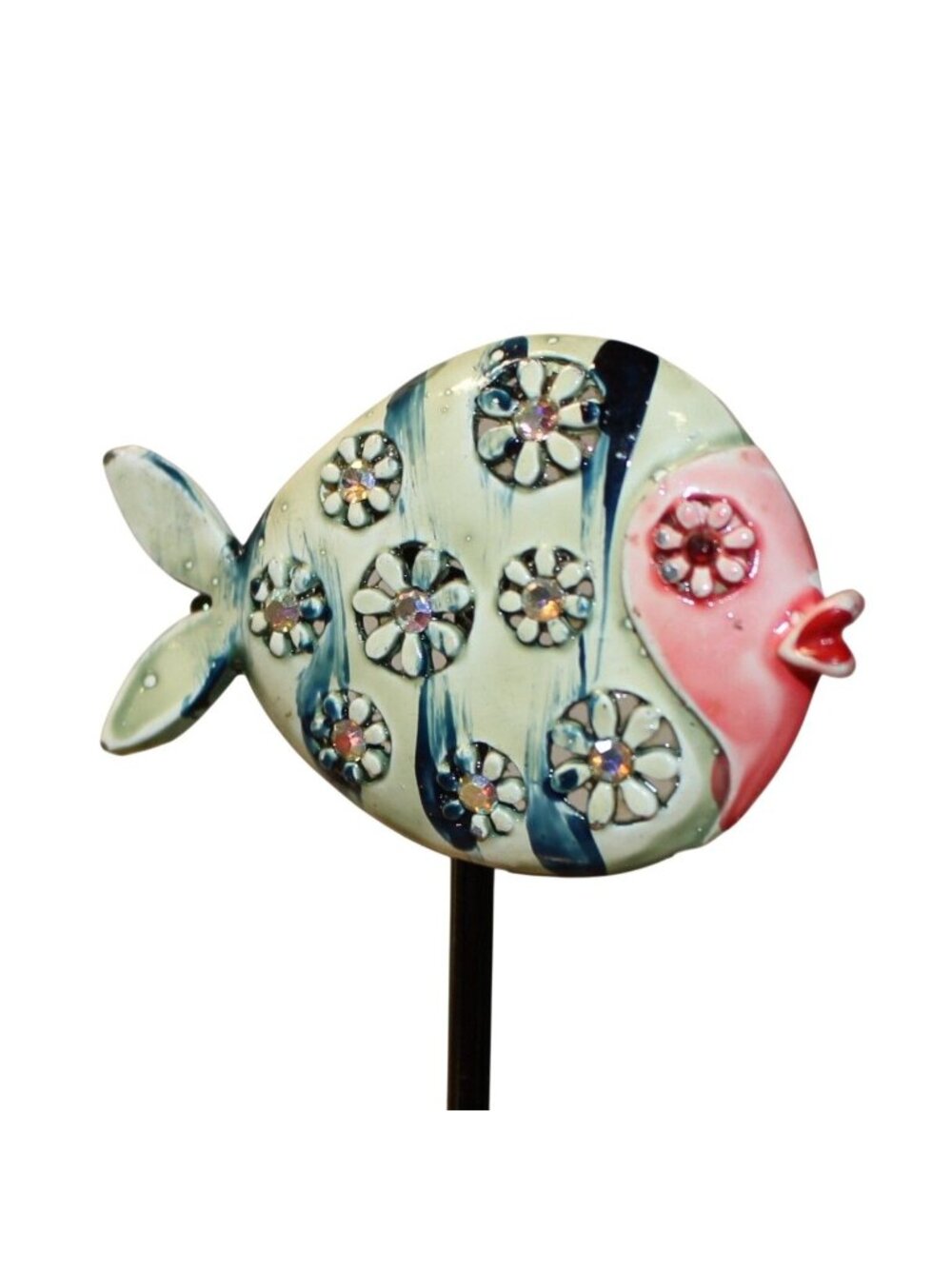 Vintage Cold Enamel Tropical Fish Brooch Pin Pink Daisy Aurora Borealis Retro